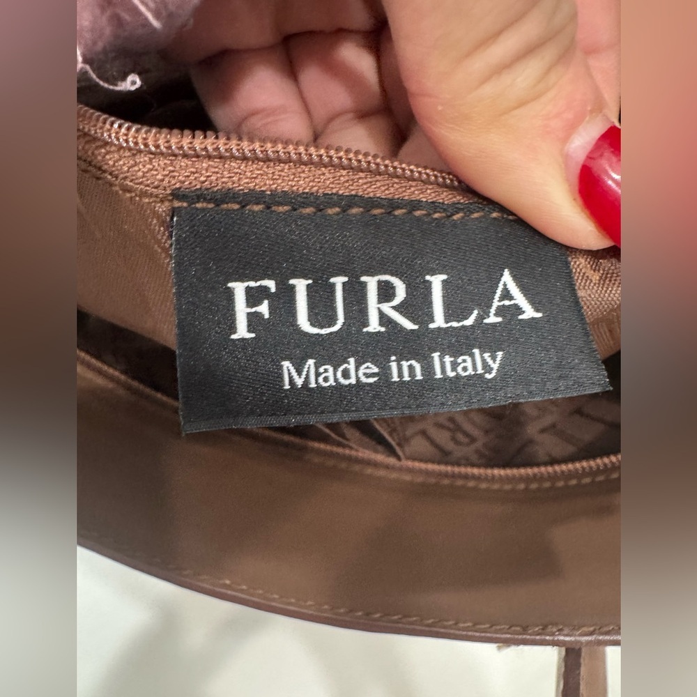 Furla Brown Leather Zip-Top Tote Satchel Handbag Made in Italy 14” Work Tote GUC - Picture 12 of 13